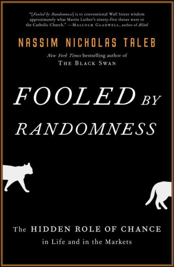 A simple black bookcover, with the title, subtitle, author's name and a blurb, along with two partial images of a white cat in silhouett