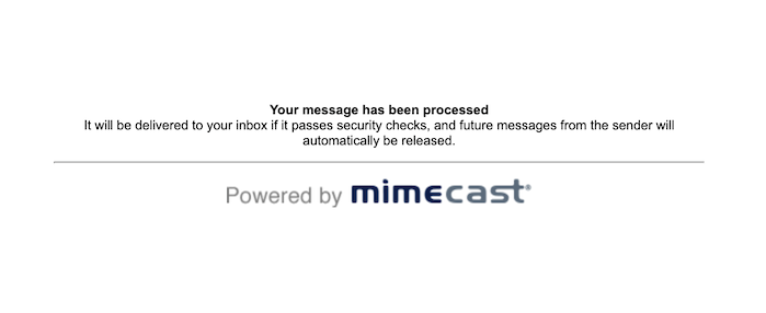 A few sentences of text, along with the logo of the Mimecast company, displayed on a white background