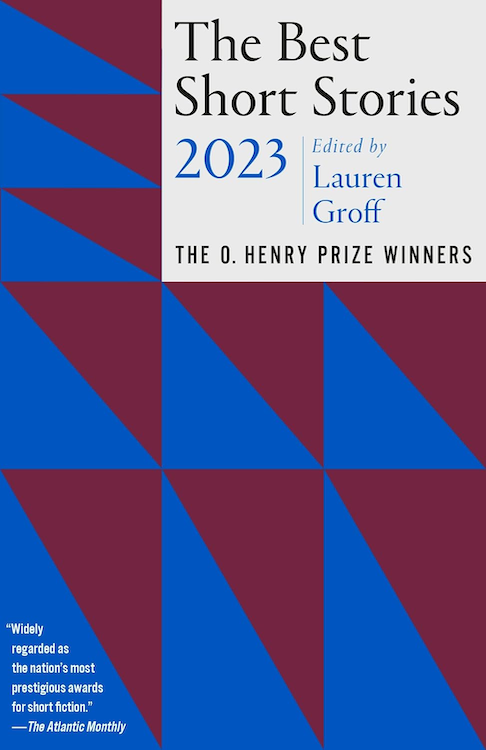 A book cover with a background of rectangles of varying sizes, divided into blue and purple triangles, with a white block in the upper right corner containing the books's title and the editor's name, with a blurb in the bottom left corner