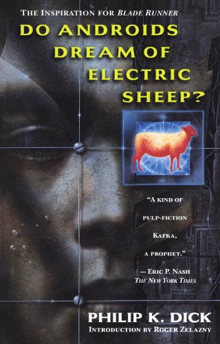 A book cover with a dark background featuring an image of a metallic sculpture of a face, with a drawing of a sheep superimposed over the left eye socket, and containing the book's title, author's name, and a blurb