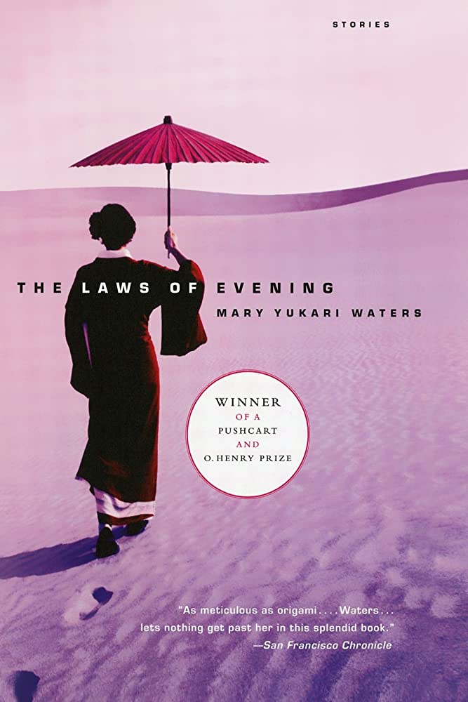 A book cover consisting of a lavender-tainted photo of a Japanese woman dressed in a kimono and holding an umbrella walking away from the camera across a large sand dune, superimposed with the book's title and the author's name