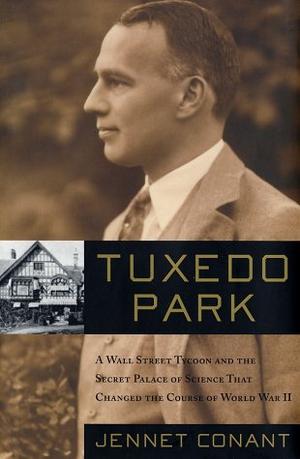 A book cover with the title, author's name, and subtitle, superimposed over a monochrome photo of the upper half of a man in business attire, also containing a small picture of a large multistory house