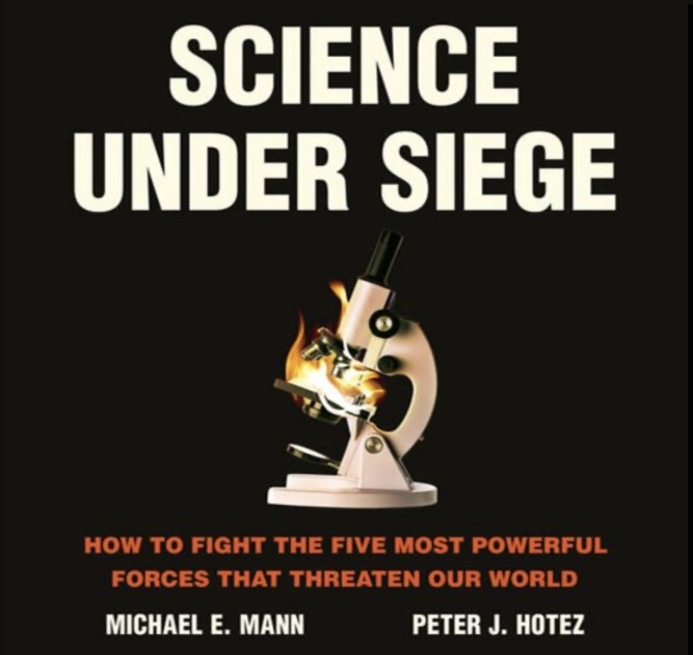 A book cover with a photo of a microscope whose viewing platform is on fire, with the book's title, subtitle, and the authors' names superimposed over a black background
