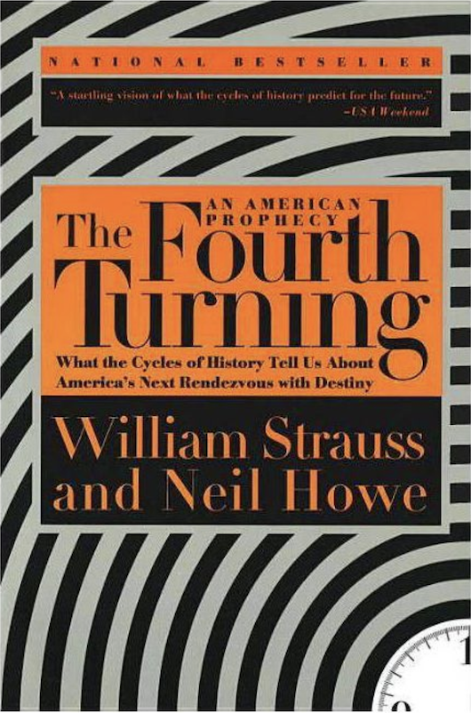 A book cover with the title and authors' names large letters using black and orange colors in two blocks in the foreground, above which is a smaller block noting its status as a bestseller, and whose background consists of more than a dozen black and grey concentric arcs radiating from a partial watch dial in the lower right hand corner