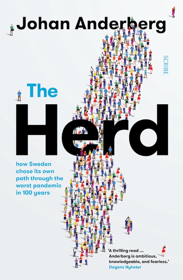 A white book cover containing the author's name, the book's title and subtitle, as well as one blurb, along with a drawing of dozens of small people in colorful shirts forming a group that is shaped like a blob