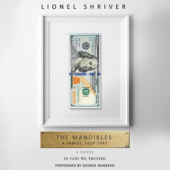 A book cover consisting of a framed United States one hundred dollar bill, oriented vertically and pointing downwards, in a white picture frame with white matting hanging on a white wall, and a plaque beneath the picture with the book's title, superimposed over which is the author's name and some other information about the book